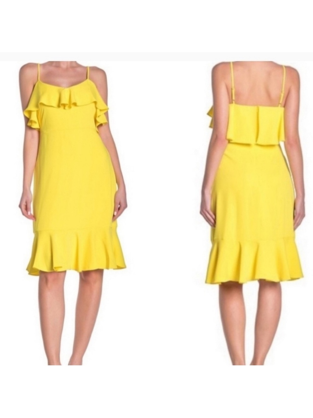 Trina Turk Bright Yellow Ruffle-Detail Midi Dress